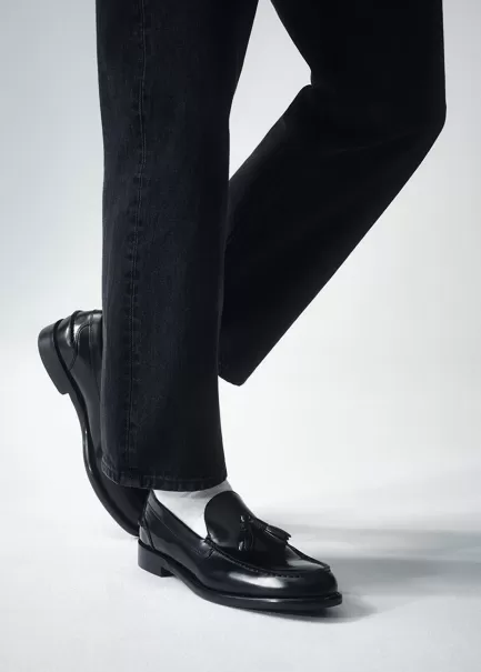 Homem Steven Loafer Vagabond Loafers Qualidade Black Polished Leather